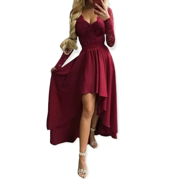 Lovelacegrace | Dresses | Long Sleeve Vneck Lace Open Back Hilow Gown Swing  Dress | Poshmark